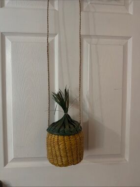 Handwoven Pineapple Hanging Basket – Yellow & Green
